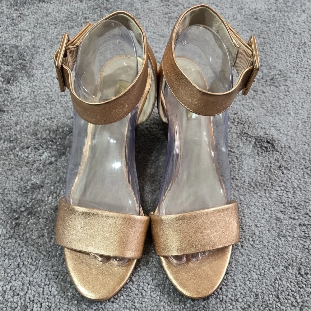 Louise et Cie Punya Rose Gold Leather Wedge Sandals Ankle Strap Party